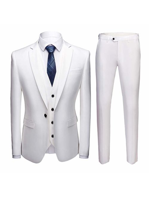 MY'S Men's 3 Piece Slim Fit Suit, One Button Jacket Blazer Vest Pants Set and Tie