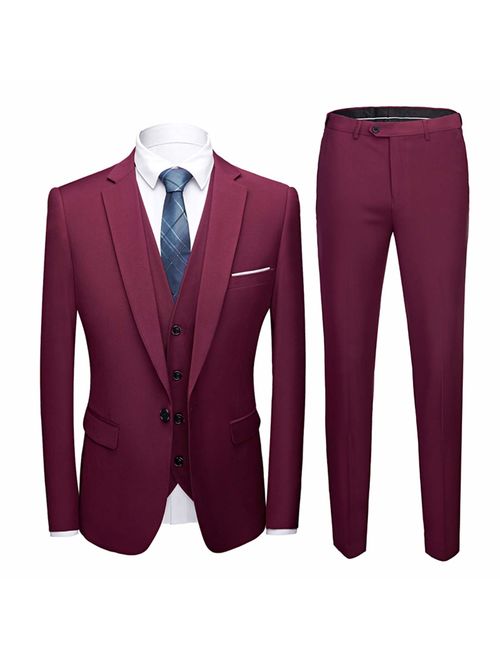 MY'S Men's 3 Piece Slim Fit Suit, One Button Jacket Blazer Vest Pants Set and Tie