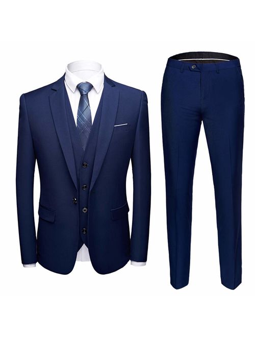 MY'S Men's 3 Piece Slim Fit Suit, One Button Jacket Blazer Vest Pants Set and Tie