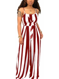 Women's Sexy Spaghetti Strap Rompers Bodycon Scoop Neck Sleeveless Ruffles Floral Jumpsuits with Pockets Belt