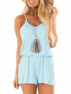 MISFAY Womens Summer Loose V Neck Spaghetti Strap Short Jumpsuit Rompers