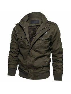 CRYSULLY Men's Winter Casual Thicken Multi-Pocket Field Jacket Outwear Fleece Cargo Jackets Coat