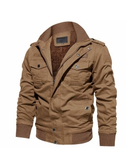 CRYSULLY Men's Winter Casual Thicken Multi-Pocket Field Jacket Outwear Fleece Cargo Jackets Coat