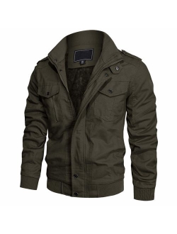 CRYSULLY Men's Winter Casual Thicken Multi-Pocket Field Jacket Outwear Fleece Cargo Jackets Coat