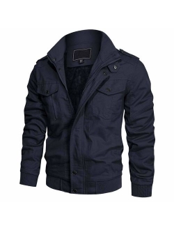 CRYSULLY Men's Winter Casual Thicken Multi-Pocket Field Jacket Outwear Fleece Cargo Jackets Coat