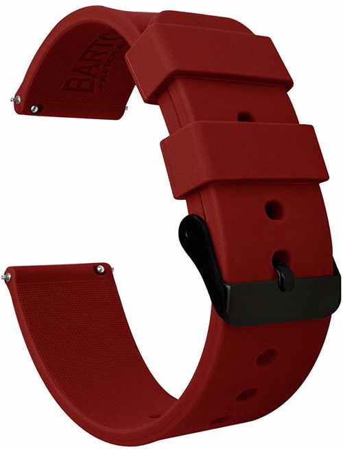 BARTON Watch Bands - Soft Silicone Quick Release Straps - Black Buckle - Choose Color & Width - 16mm, 18mm, 20mm, 22mm, 24mm - Silky Smooth Rubber Watch Bands