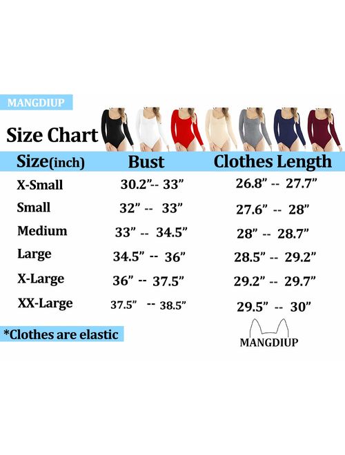 MANGDIUP Women's Scoop Neck Long Sleeve Basic Bodysuits Jumpsuits