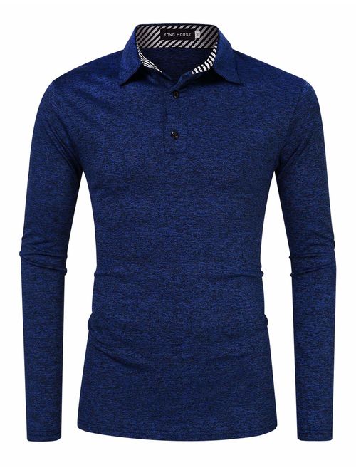 Yong Horse Men's Casual Dry Fit Golf Polo Shirts Athletic Long Sleeve T Shirt