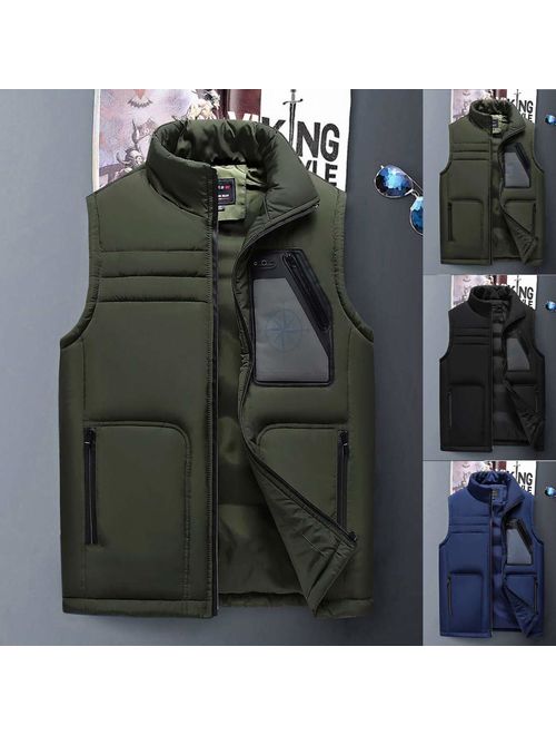 Allywit Padded Cotton Vest Mens Winter Hooded Solid Coat Sleeveless Jacket Thick Warm Plus Size