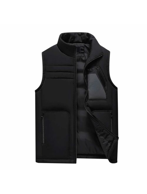 Allywit Padded Cotton Vest Mens Winter Hooded Solid Coat Sleeveless Jacket Thick Warm Plus Size