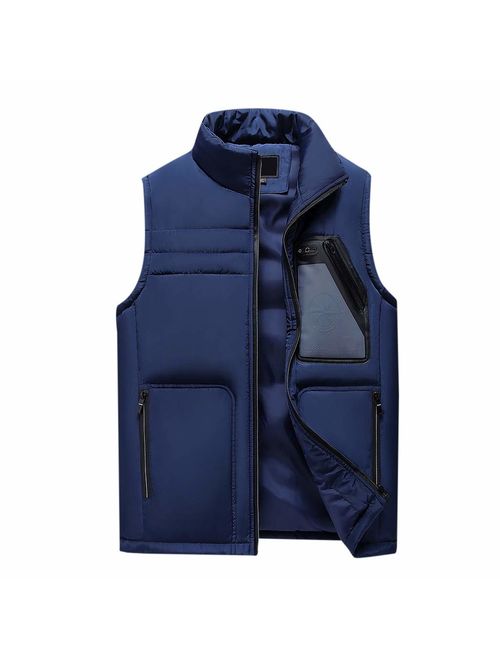 Allywit Padded Cotton Vest Mens Winter Hooded Solid Coat Sleeveless Jacket Thick Warm Plus Size