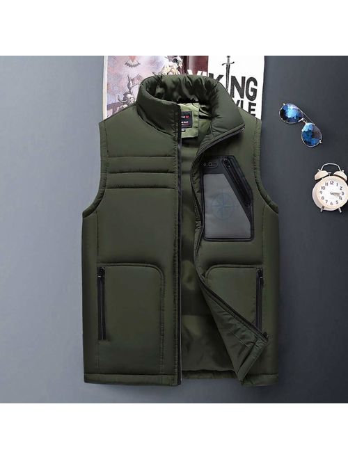 Allywit Padded Cotton Vest Mens Winter Hooded Solid Coat Sleeveless Jacket Thick Warm Plus Size