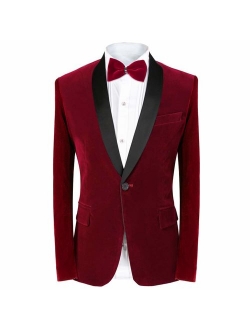 MAGE MALE Men's 2 Piece Suit Peaked Lapel One Button Tuxedo Slim Fit Velvet Blazer Party Dinner Jacket & Pants