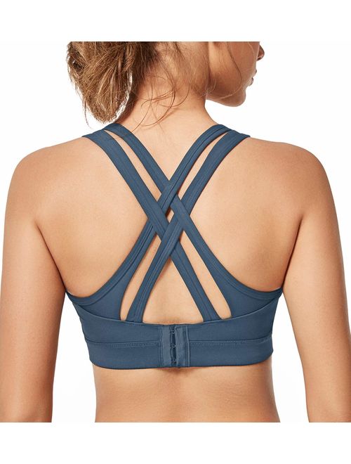 Yvette Women High Impact Sports Bras Criss Cross Back Sexy Running Bra for Plus Size