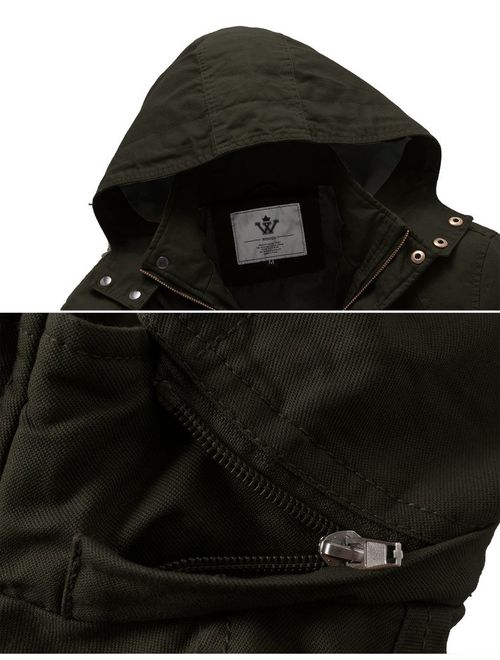 WenVen Men's Cotton Military Coat Casual Windbreaker Hooded Trucker Jacket