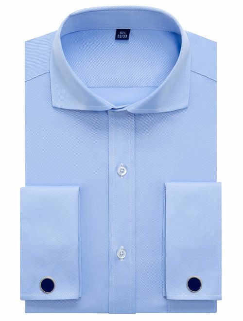 Alimens & Gentle Customize Products Spread Collar French Cuff Regular Fit Dress Shirts (Cufflink Included)