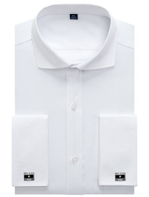 Alimens & Gentle Customize Products Spread Collar French Cuff Regular Fit Dress Shirts (Cufflink Included)