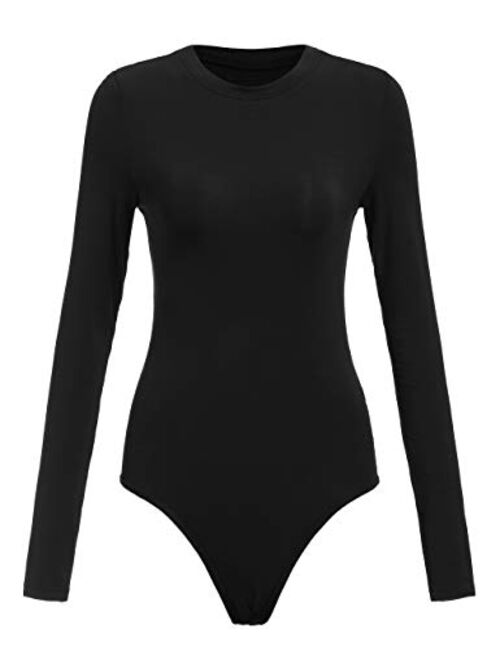 Floerns Women's Crew Neck Bodycon Leotard Top Long Sleeve Bodysuit