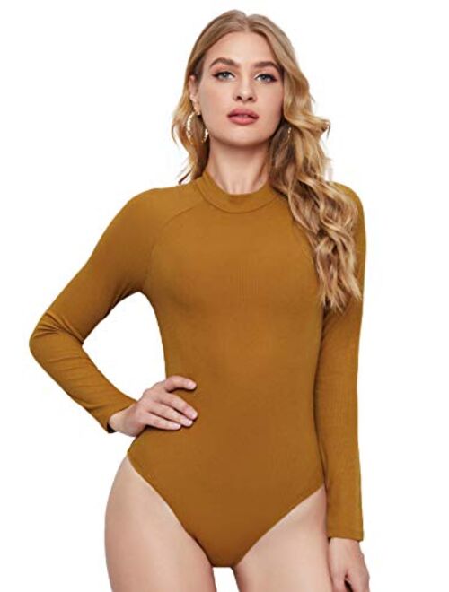 Floerns Women's Crew Neck Bodycon Leotard Top Long Sleeve Bodysuit