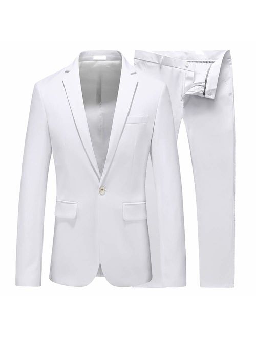 UNINUKOO Mens Slim Fit 2 Piece Single Breasted Jacket Party Prom Tuxedo Suits