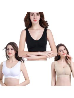 PRETTYWELL Sleep Bras for Women, Comfort Seamless Wireless Stretchy Sports Bra,3 Pack Yoga Bras, with Removable Pads