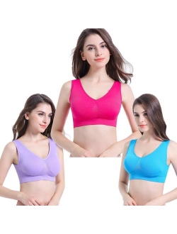 PRETTYWELL Sleep Bras for Women, Comfort Seamless Wireless Stretchy Sports Bra,3 Pack Yoga Bras, with Removable Pads