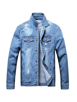 LZLER Jean Jacket for Men, Classic Ripped Slim Denim Jacket with Holes