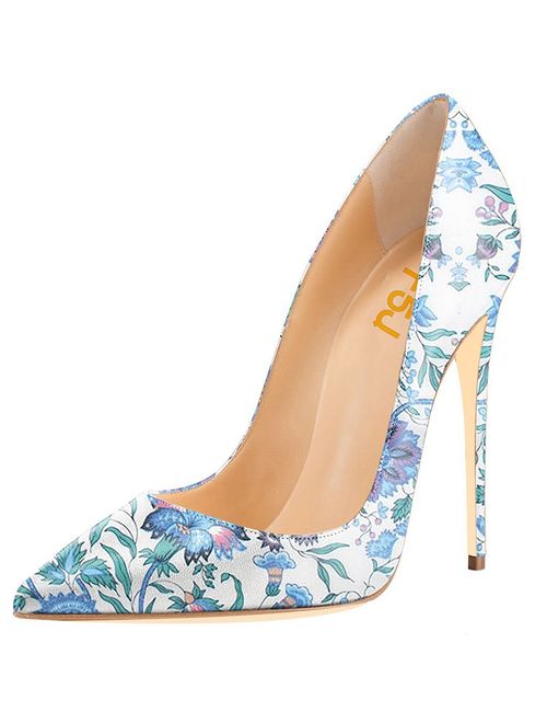 FSJ Women Fashion High Heels Pumps Stilettos Pointy Toe Evening Party Dress Printed Shoes