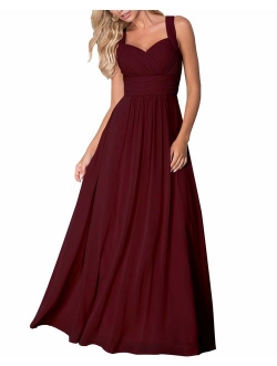 Roiii Women's Elegant Formal Bridesmaid Evening Gown Sleeveless Ruched Party Cocktail Maxi Long Dress