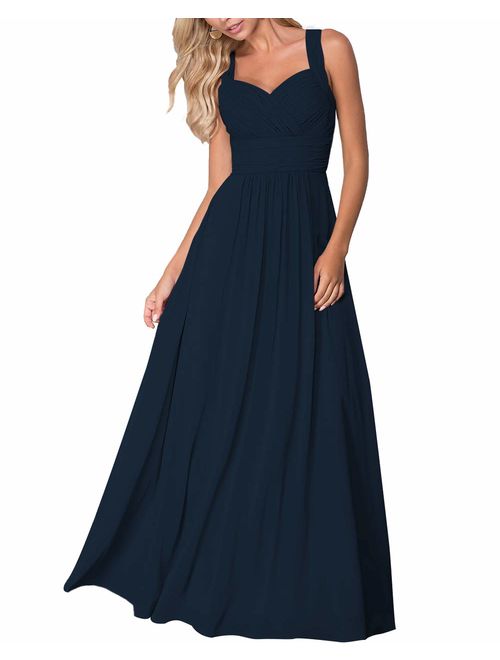 Roiii Women's Elegant Formal Bridesmaid Evening Gown Sleeveless Ruched Party Cocktail Maxi Long Dress