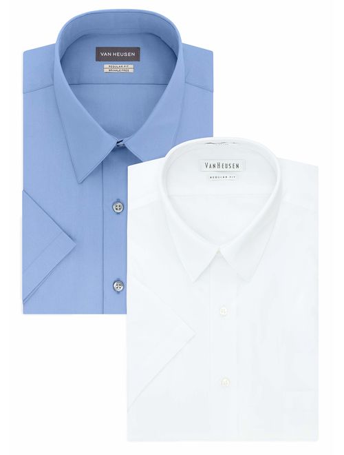 Van Heusen Men's Short Sleeve Dress Shirt Regular Fit Poplin Solid