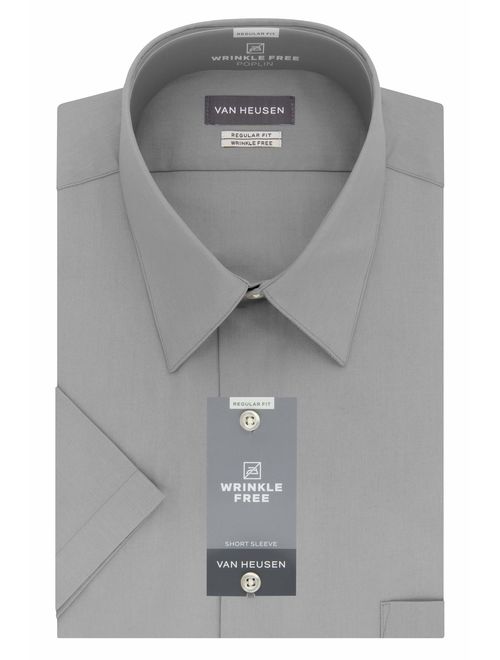 Van Heusen Men's Short Sleeve Dress Shirt Regular Fit Poplin Solid