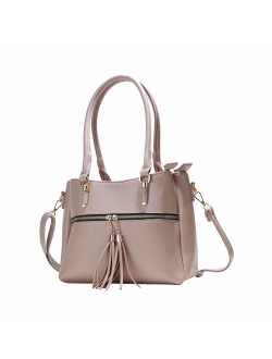 Women Satchel Bags Handle Shoulder Handbags and Purses Pockets Zipper Leather Crossbody Bags