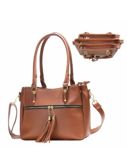 Women Satchel Bags Handle Shoulder Handbags and Purses Pockets Zipper Leather Crossbody Bags