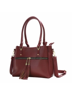 Women Satchel Bags Handle Shoulder Handbags and Purses Pockets Zipper Leather Crossbody Bags