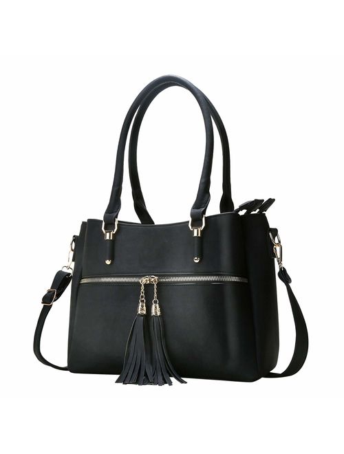 Women Satchel Bags Handle Shoulder Handbags and Purses Pockets Zipper Leather Crossbody Bags