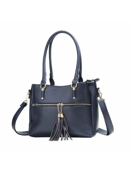 Women Satchel Bags Handle Shoulder Handbags and Purses Pockets Zipper Leather Crossbody Bags