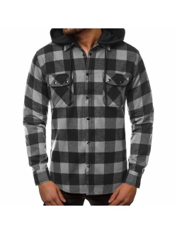 Men's Plaid Flannel Button Down Shirt Long Sleeve Slim Casual Tops Jacket with Removable Hood