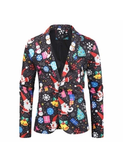 LUCAMORE Men's Suit Christmas Snowmen Candy Printed Blazer Casual Outwear Coat Slim Fit Sport Coat Separate Jacket