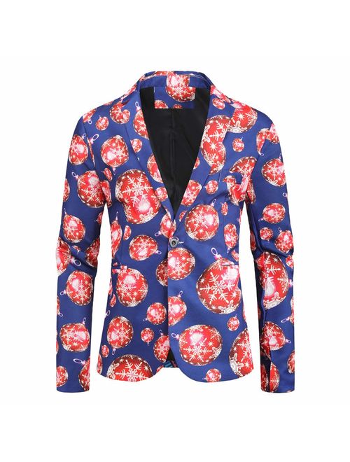 LUCAMORE Men's Suit Christmas Snowmen Candy Printed Blazer Casual Outwear Coat Slim Fit Sport Coat Separate Jacket