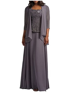 Cdress Chiffon Mother of The Bride Dresses with Jacket Long Evening Formal Gowns Plus Size Lace Prom Dress