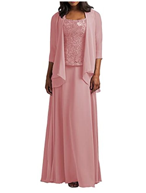 Cdress Chiffon Mother of The Bride Dresses with Jacket Long Evening Formal Gowns Plus Size Lace Prom Dress