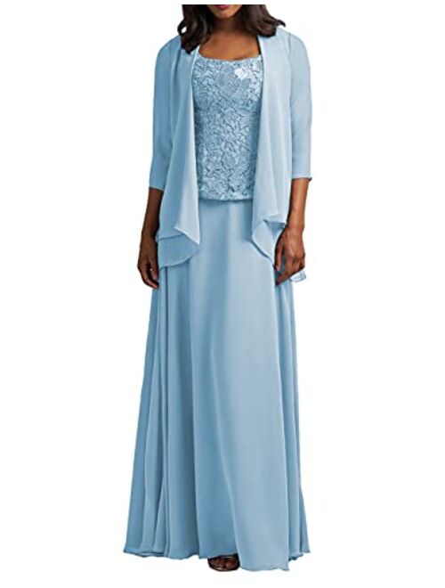 Cdress Chiffon Mother of The Bride Dresses with Jacket Long Evening Formal Gowns Plus Size Lace Prom Dress