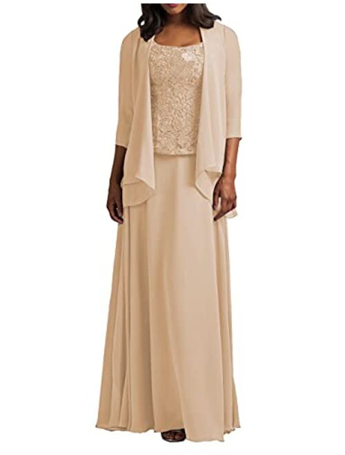 Cdress Chiffon Mother of The Bride Dresses with Jacket Long Evening Formal Gowns Plus Size Lace Prom Dress