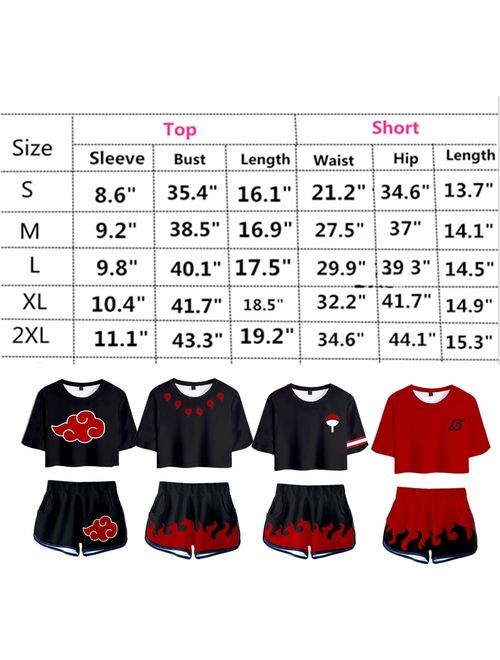 2 PieceUchiha Outfits for Women Short Sleeve Crop Top and Short Pants Sets