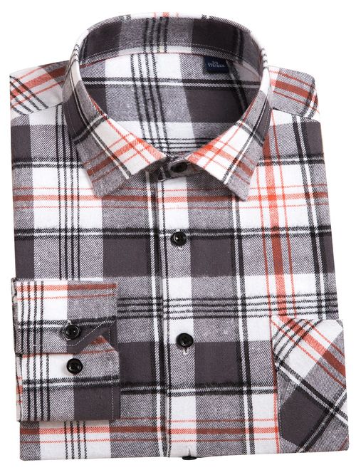 DOKKIA Men's Dress Buffalo Plaid Checkered Fitted Long Sleeve Flannel Shirts