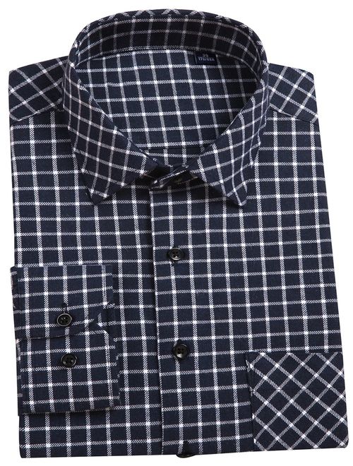 DOKKIA Men's Dress Buffalo Plaid Checkered Fitted Long Sleeve Flannel Shirts