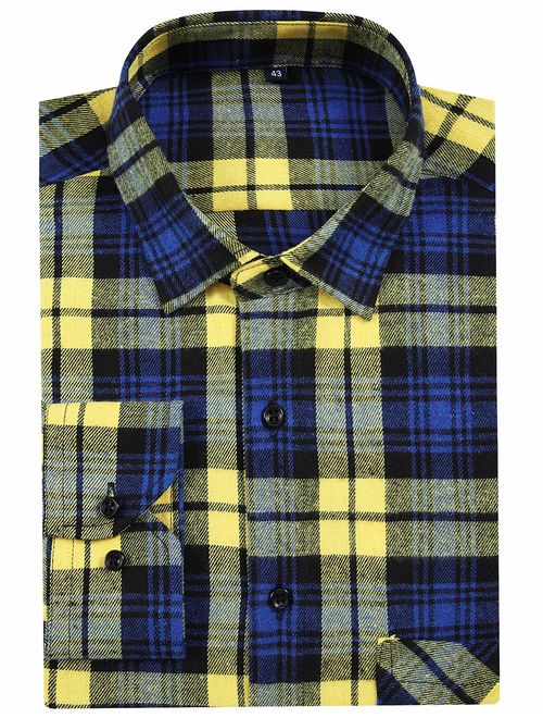 DOKKIA Men's Dress Buffalo Plaid Checkered Fitted Long Sleeve Flannel Shirts