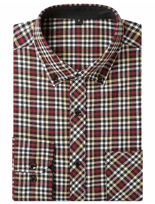 DOKKIA Men's Dress Buffalo Plaid Checkered Fitted Long Sleeve Flannel Shirts