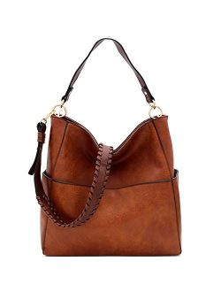 Extra Whipstitched Braid Strap 2 Way Multi Pocket Compartment Vegan Leather Boho Hobo Bag X-LARGE